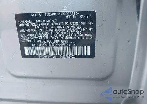 2017 Subaru Forester 2.5I Premium из США, поврежденный, VIN JF2SJAGC8HH803715